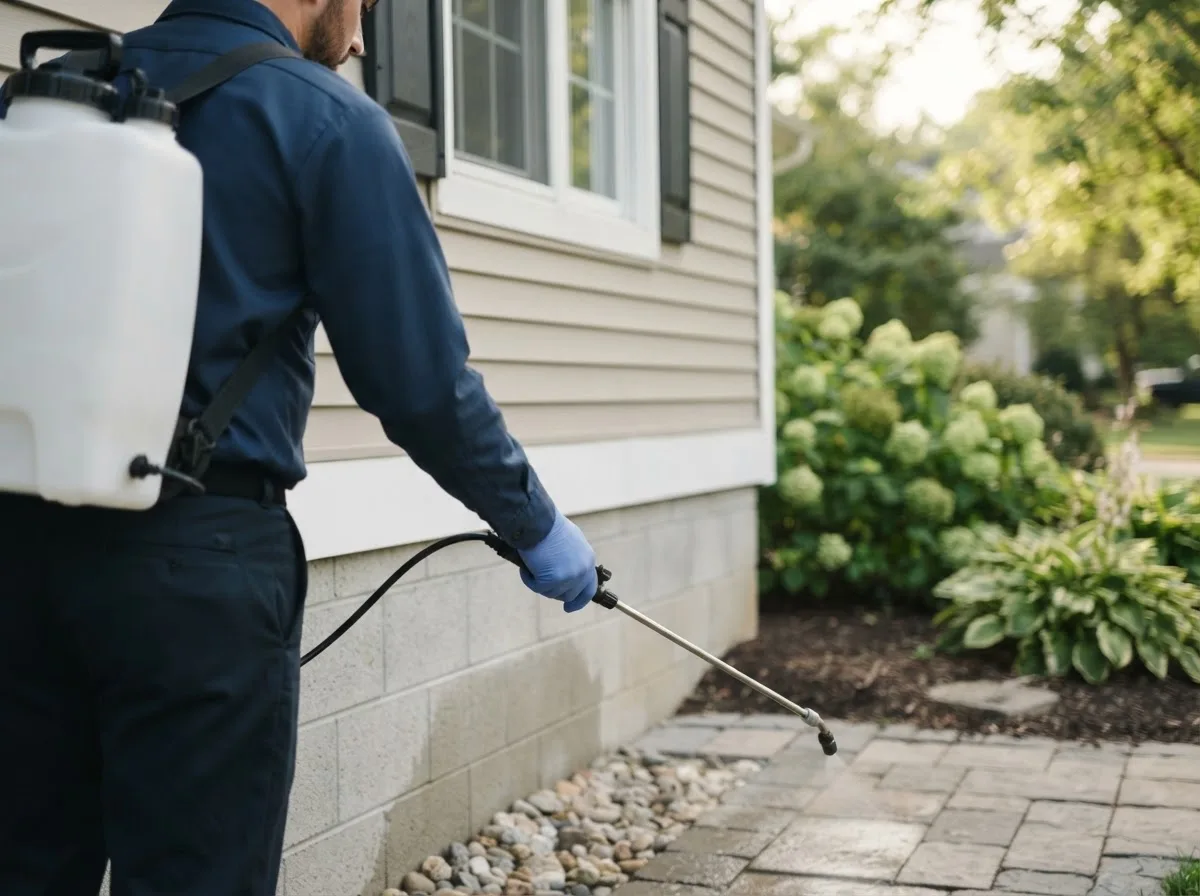 Pest control technician inspecting a home in San Jose, IL
